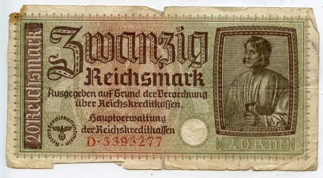 WW2 German 20 Reichsmark banknote