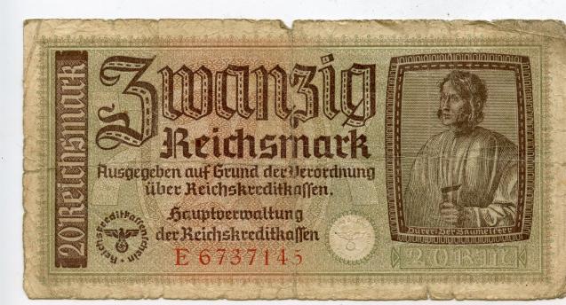 WW2 German 20 Reichsmark banknote