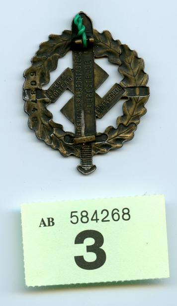 WW2 German S A Brown shirts Sports Badge 1930s