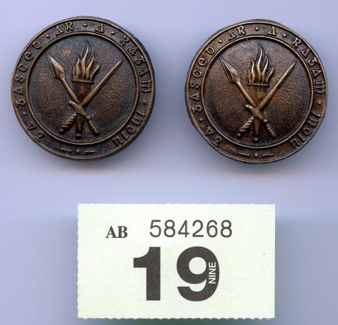 Early Irish officer Cadet Collars (pair) in Bronze