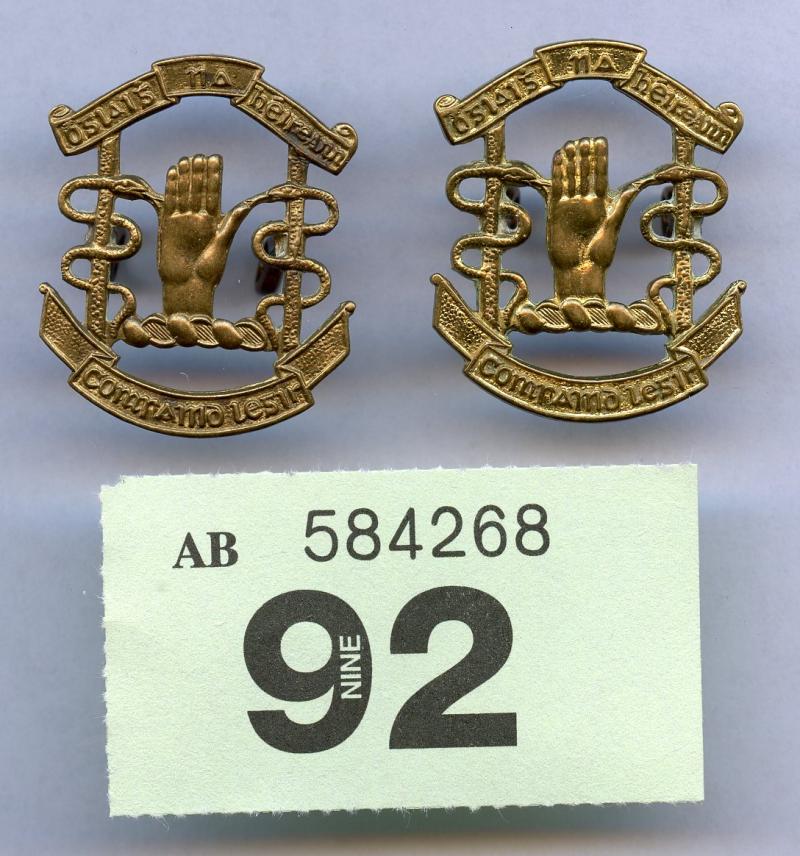 Irish army medical corps collars in Brass