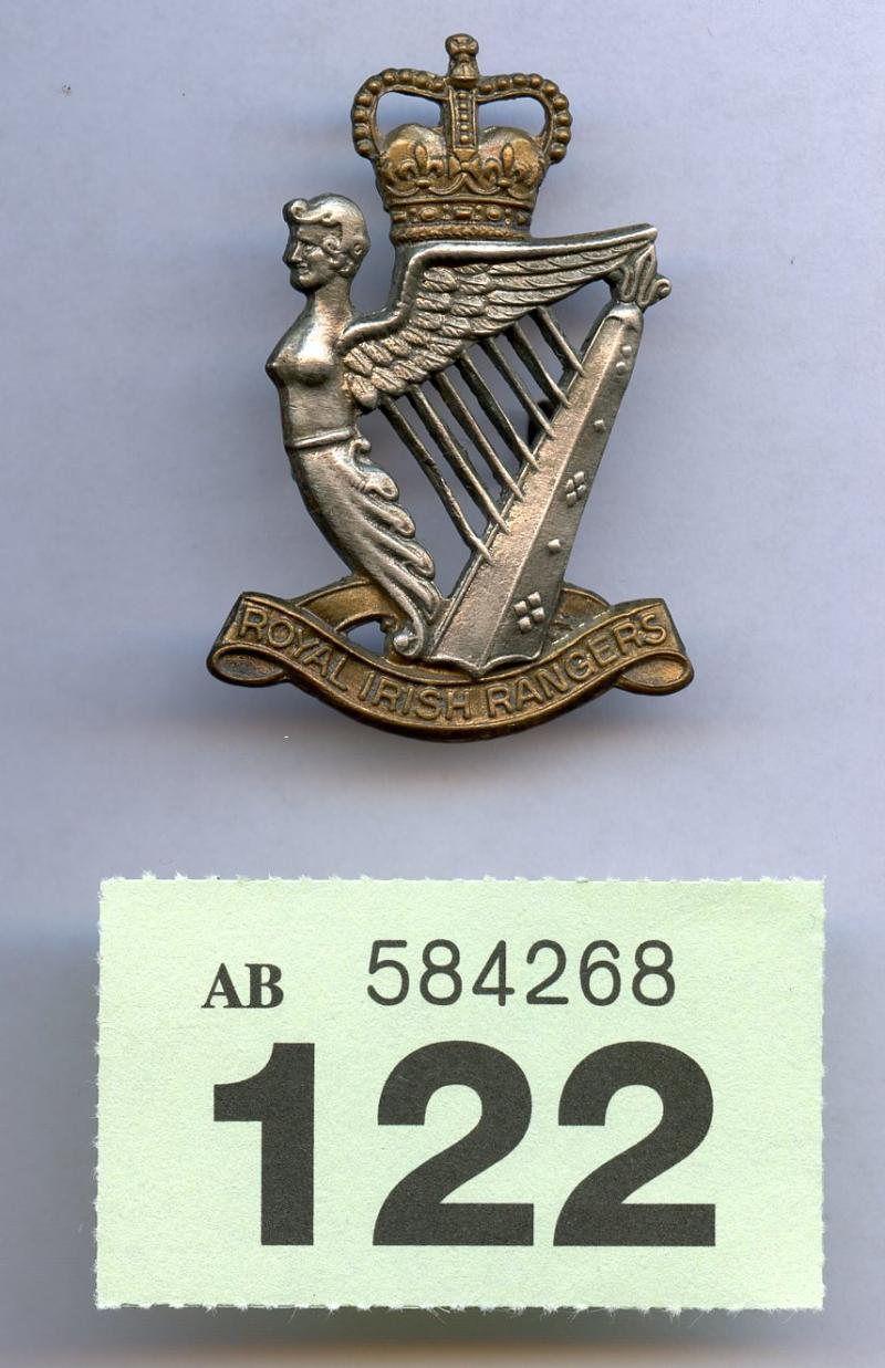 Royal Irish Rangers Cap badge in Brass and White Metal