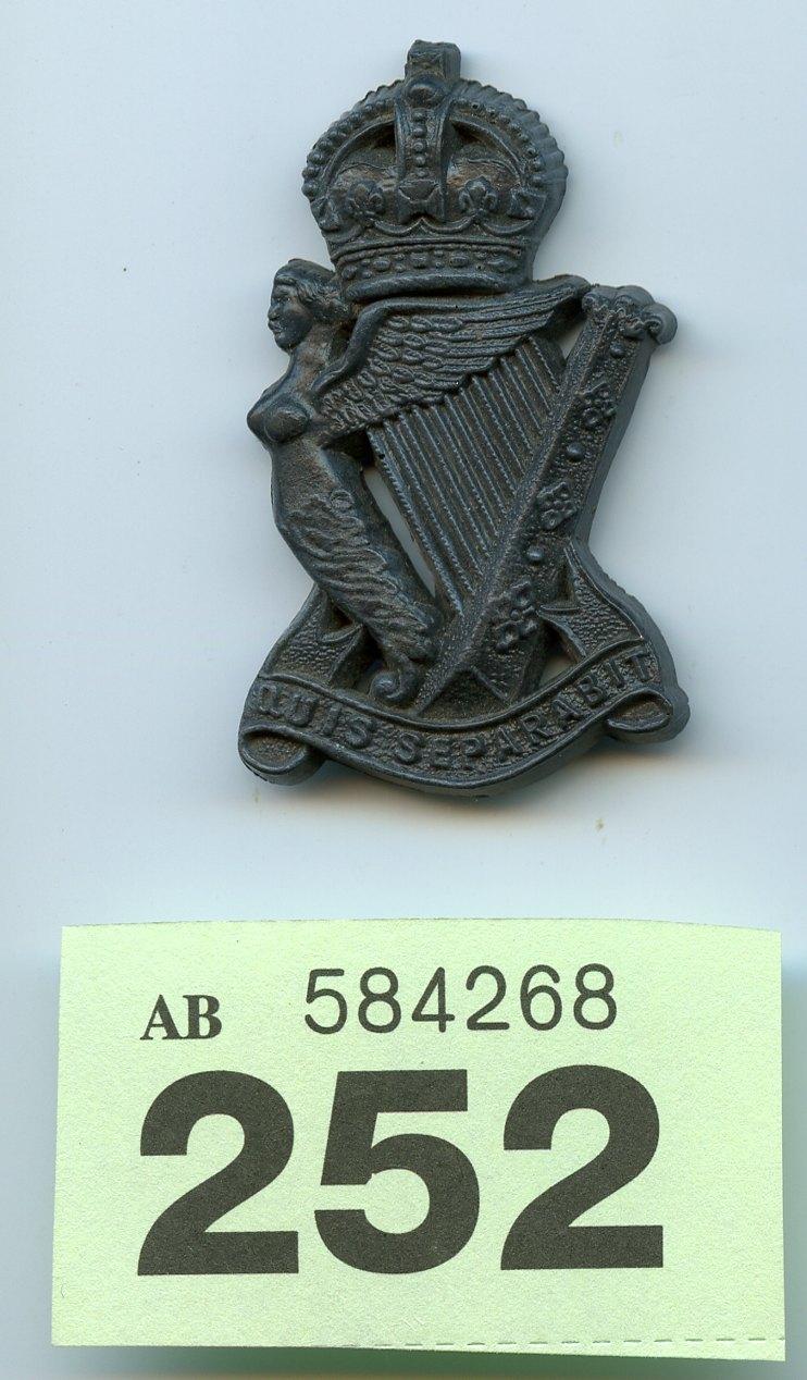 Rare WW2 Royal Ulster Rifles Economy (Plastic) Cap Badge